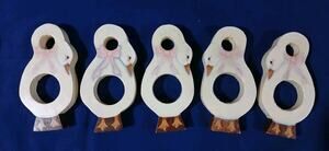 Vintage White Goose Wooden Napkin Rings Set Of 5 1980